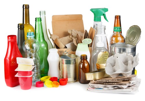 Different types of construction waste materials segregated for recycling